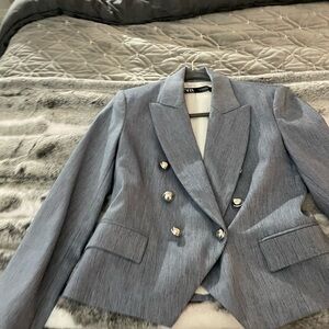 Zara Women's Silver Double-Breasted Blazer
